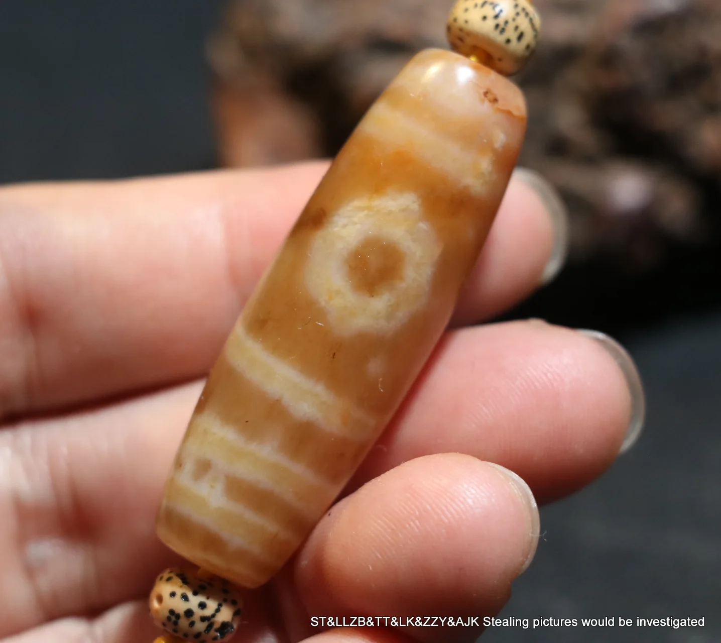 

A Magic Power Energy Tibetan Old Agate Fold Line 2 Eye Symbolize dZi Bead Amulet Talisman Pendant Timestown Top