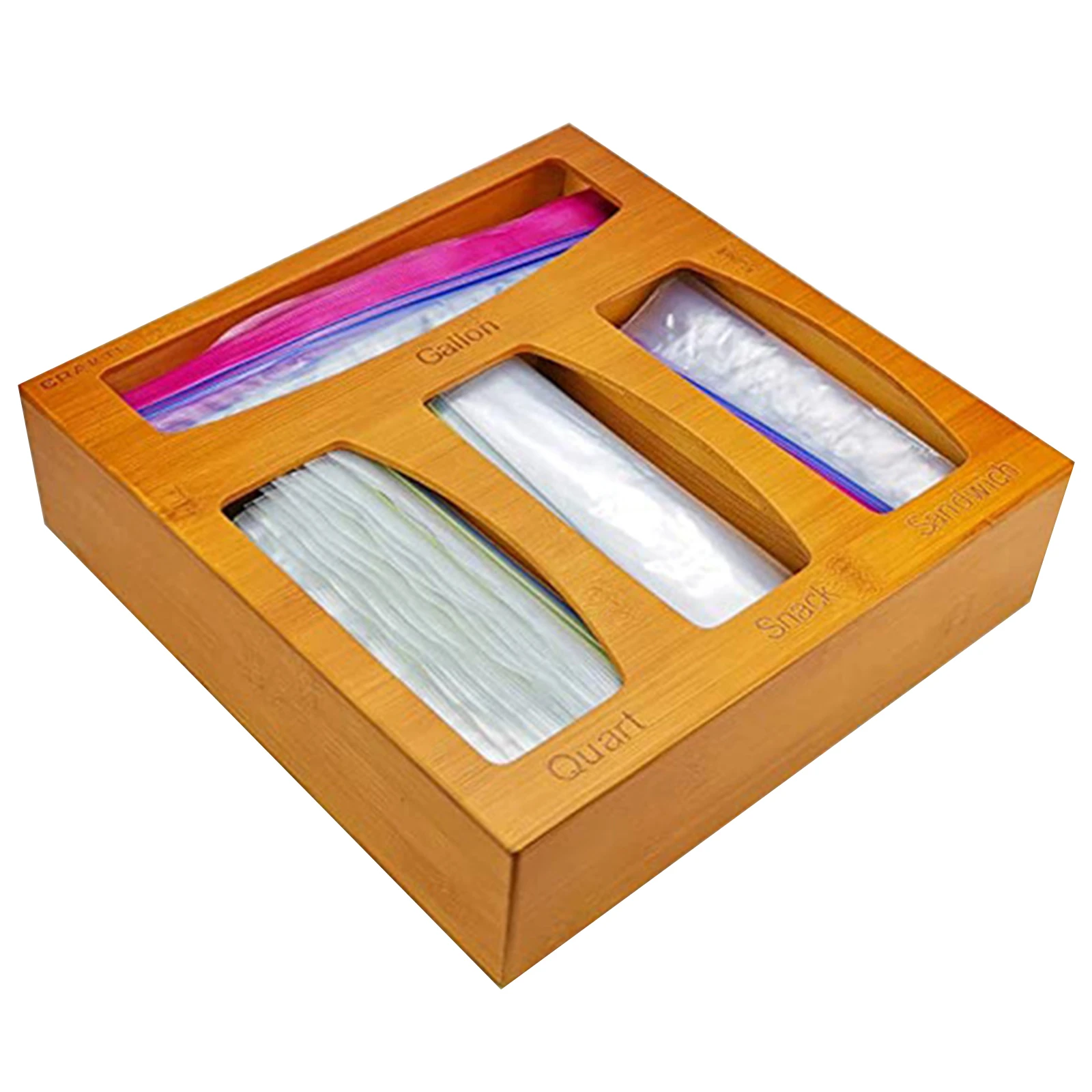 Storage Organizer For Kitchen Drawer, Wooden Baggie And Bag Organizer