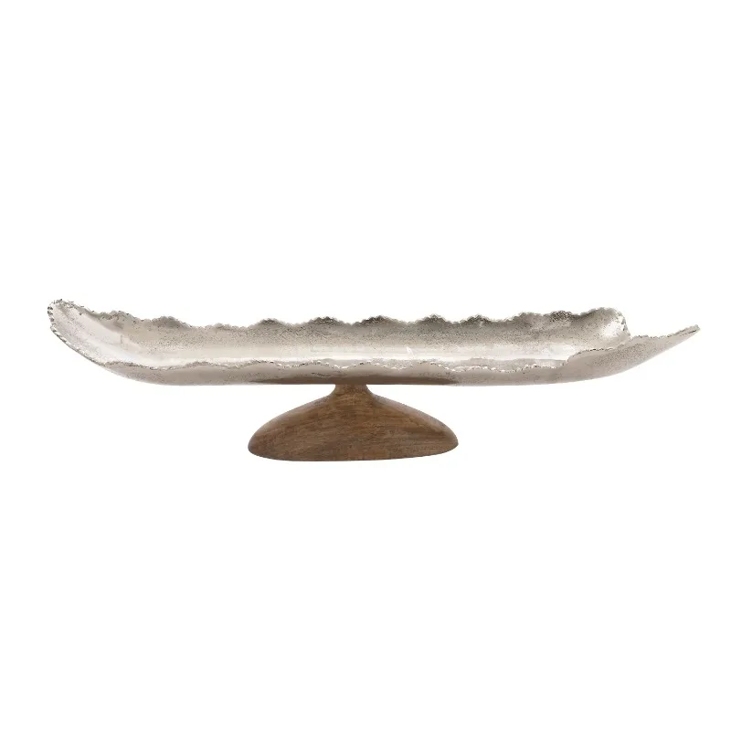 

30" x 8" Silver Aluminum Tray with Wood base, 1-Piece