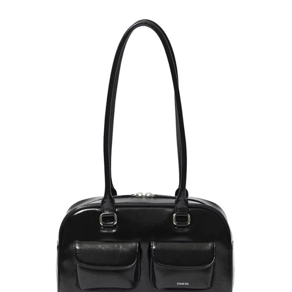 Korea Designer Bowling Box Handbag Tote Bag for Women PU Leather