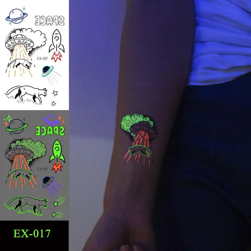 

Luminous Temporary Tattoos Orange Glitter Tattoo Sticker for Hand Body Art Fake Tattoo Temporary Waterproof Child Tatoo Small