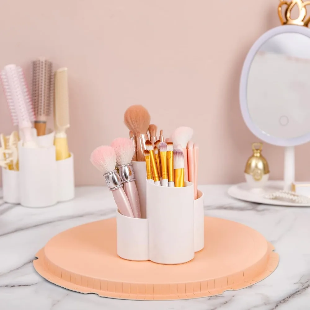 Makeup brush holder, dresser organizer, plastic round makeup brush storage space for lipstick, hair accessories 4