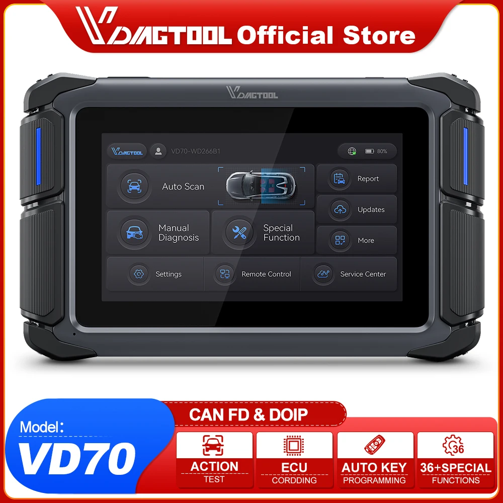 

VDIAGTOOL VD70 2024 Newest Automotive Diagnostic Scanner with ECU Coding, 36+ Resets, OE Full System Scan, CAN FD & DoIP