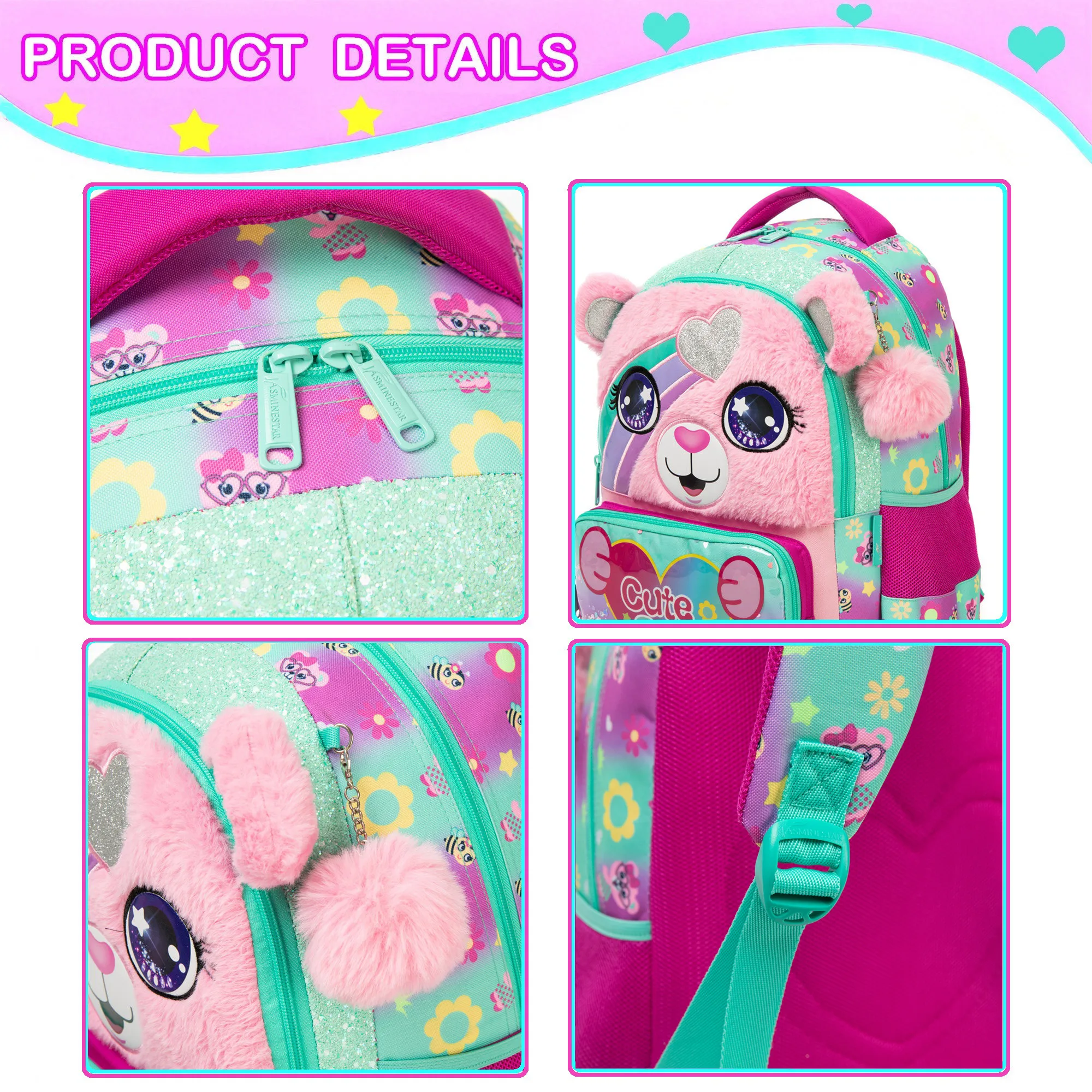 Kids Backpack for Girls Cute School Bag Set with Insulated Lunch Tote Back to School Bookbag Perfect Gift for Elementary Student 3