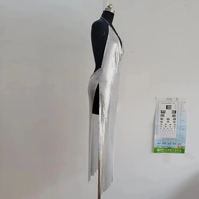 Handgefertigtes rückenfreies Metallkleid, Körperkette, Zubehör, Neckholder, Geburtstagsparty-Kleid, 2024, Sommer, Halloween, Festival, Y2K, hübsche Roben – Detail 9