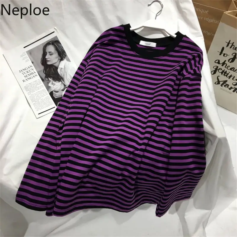 Neploe 2022 Autumn Striped Sweaters Medium-long Causal Pullovers Thin O-neck Top Korean Streetwear  Women Hoody Pull Femme