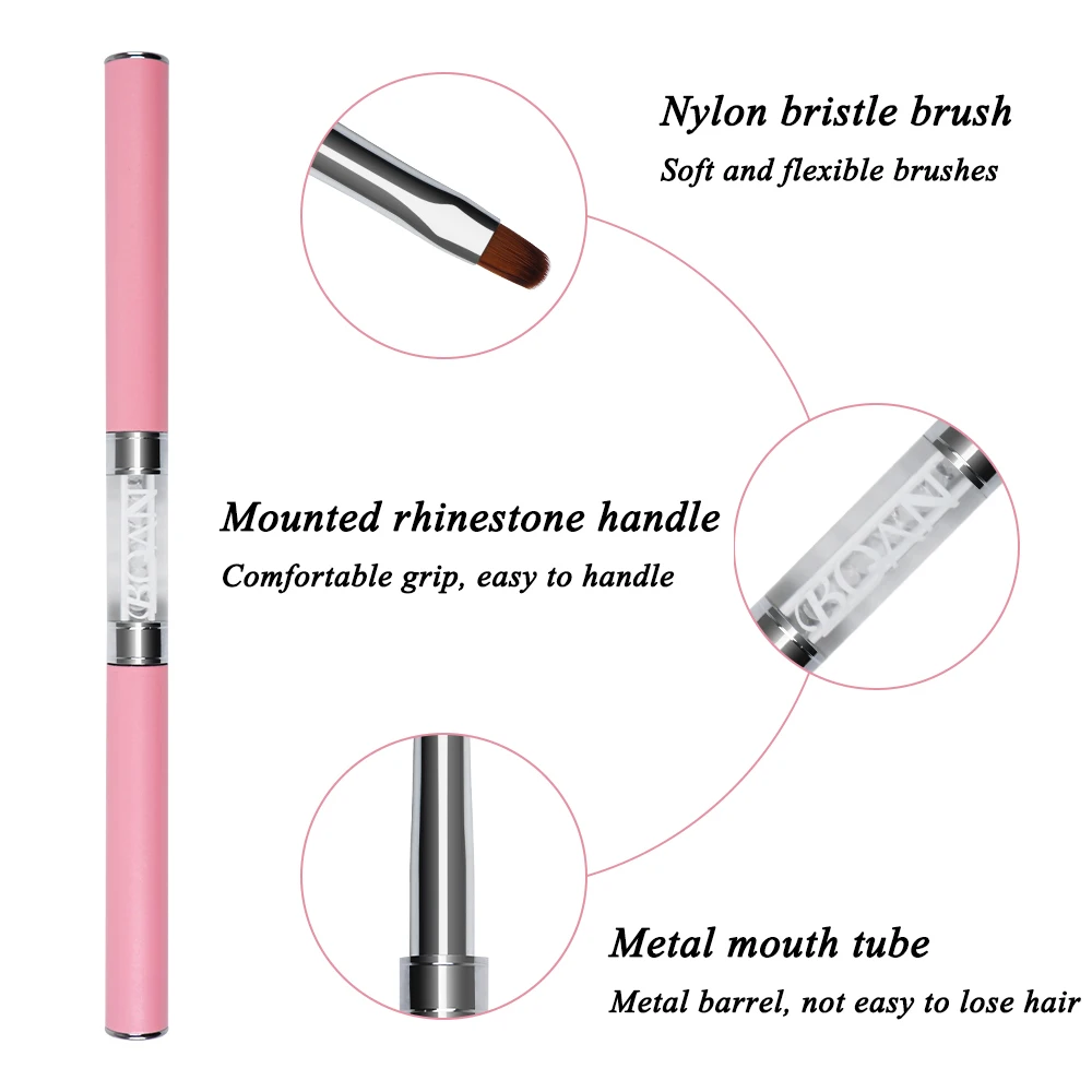 BQAN  Double Head Pink Crystal Handle Drawing Brush Liner Brush Painting Pen Gel Polish Crystal Nail Art Manicure Tools 5