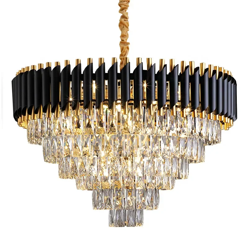 

Modern Luxury K9 Crystal Chandeliers Black Metal Pendant Light for Living Room Bedroom Led Indoor Lighting Home Decoration