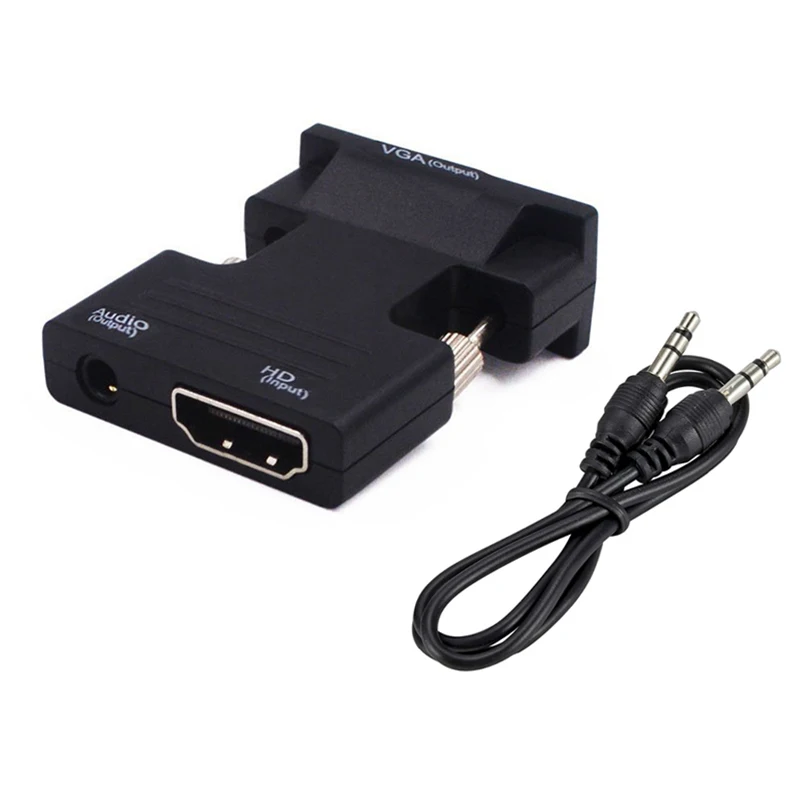 HDMI-compatible to VGA Adapter with 3.5mm Audio Cable For PC Laptop TV Box Projector Full HD 1080P HDMI to VGA Converter Adapter