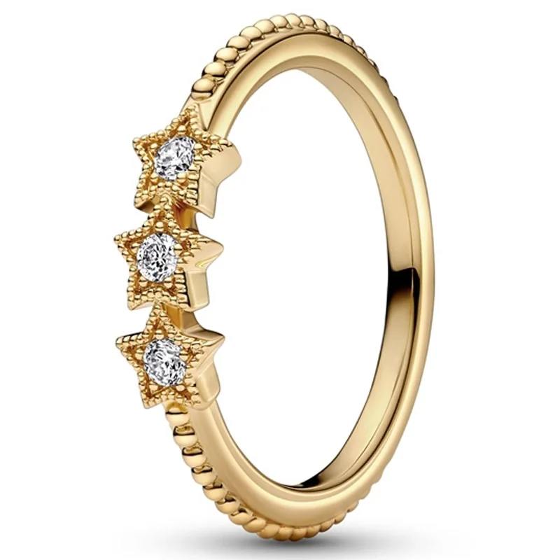 

Original Pave Gold Celestial Stars With Crystal Ring For Women 925 Sterling Silver Wedding Gift Fashion Jewelry