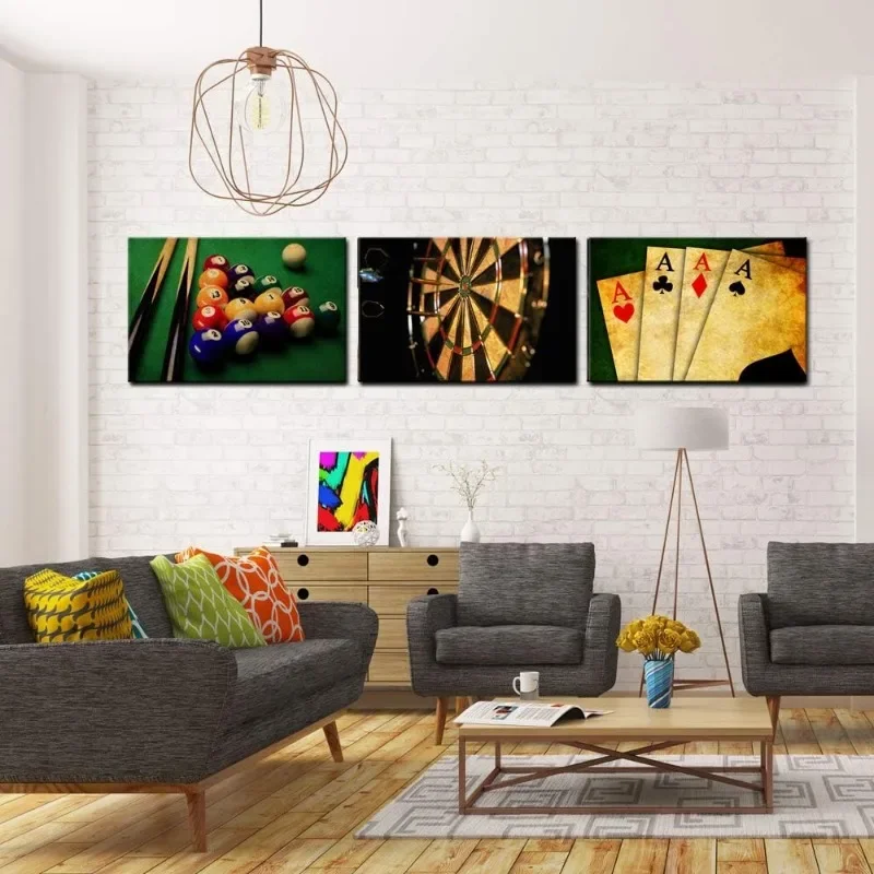 Vintage Wall Art for Living Room Retro Poker Darts Billiards Pictures Wall Art Print Leisure Sport Painting for Game Room
