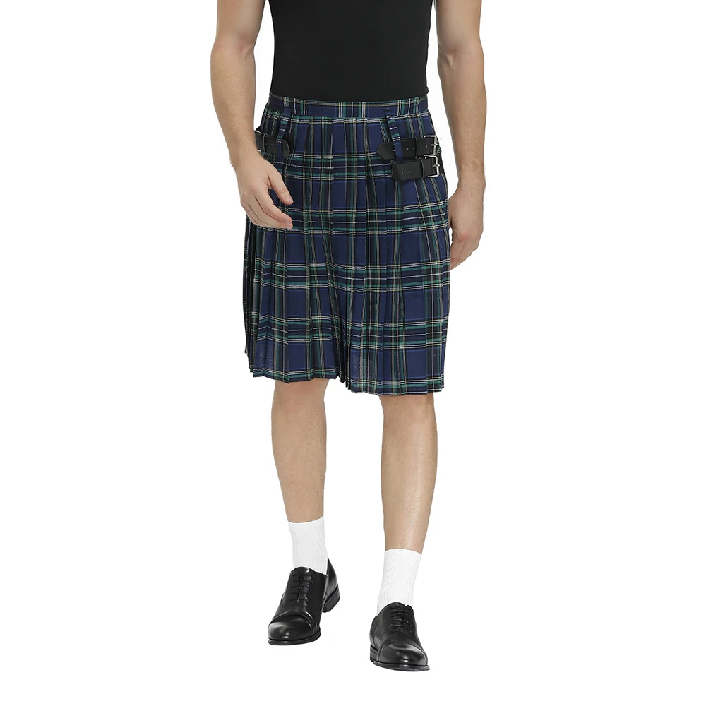 Men Scotland Kilt Traditional Plaid Pleated Bilateral Chain Scottish  Highland Tartan Skirts