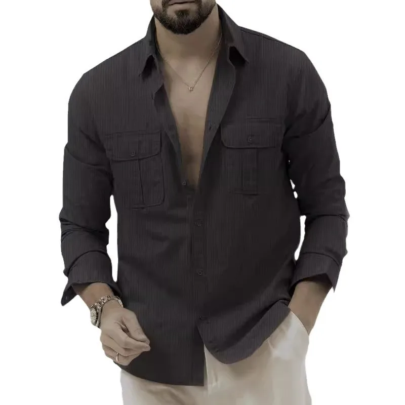 Men Corduroy Long Sleeve Blouse Tops