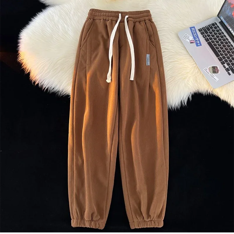 Men Winter Corduroy Plush Extra Thick Pants Lambswool Warm Loose Comfortable Rib Leg Pants Lined Fleece Sports Joggers Trousers 4