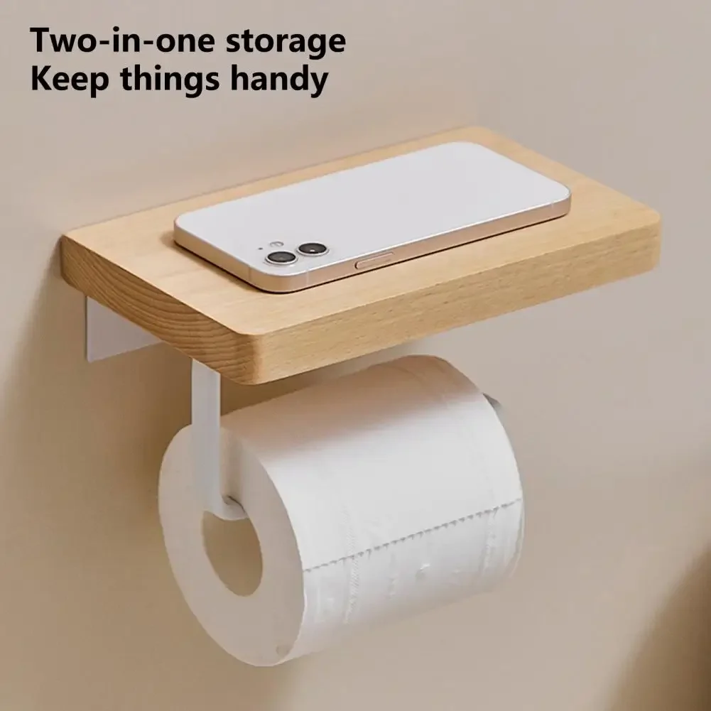 

Storage Shelf Handphone Shelf Creative Wooden Tissue Rack Household Toilet with Roll Paper Stand for Dorm