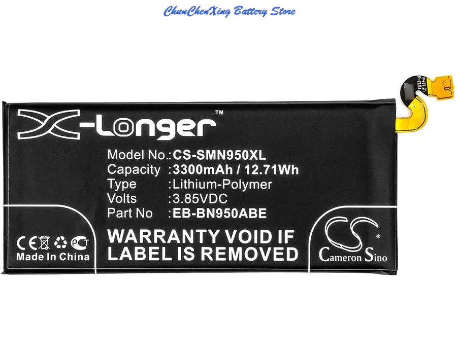 

Аккумулятор Cameron Sino 3300 мАч для Samsung Galaxy Note 8, EB-BN950ABE, N9508, N950D,N950F,N950FD,N950J,N950N, N950U,N950W,