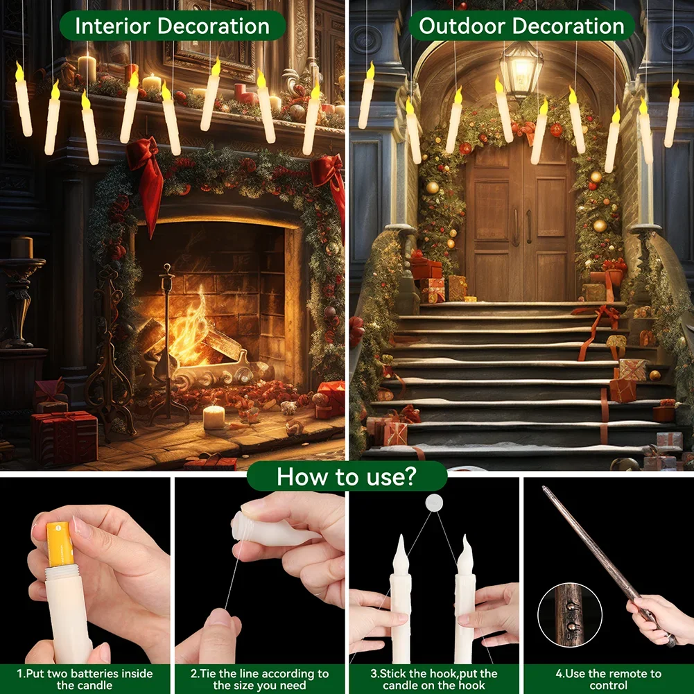 Halloween Christmas Birthday Decoration Floating LED Flameless Flicker Candles 12/24Pc Magic Wand Remote Control