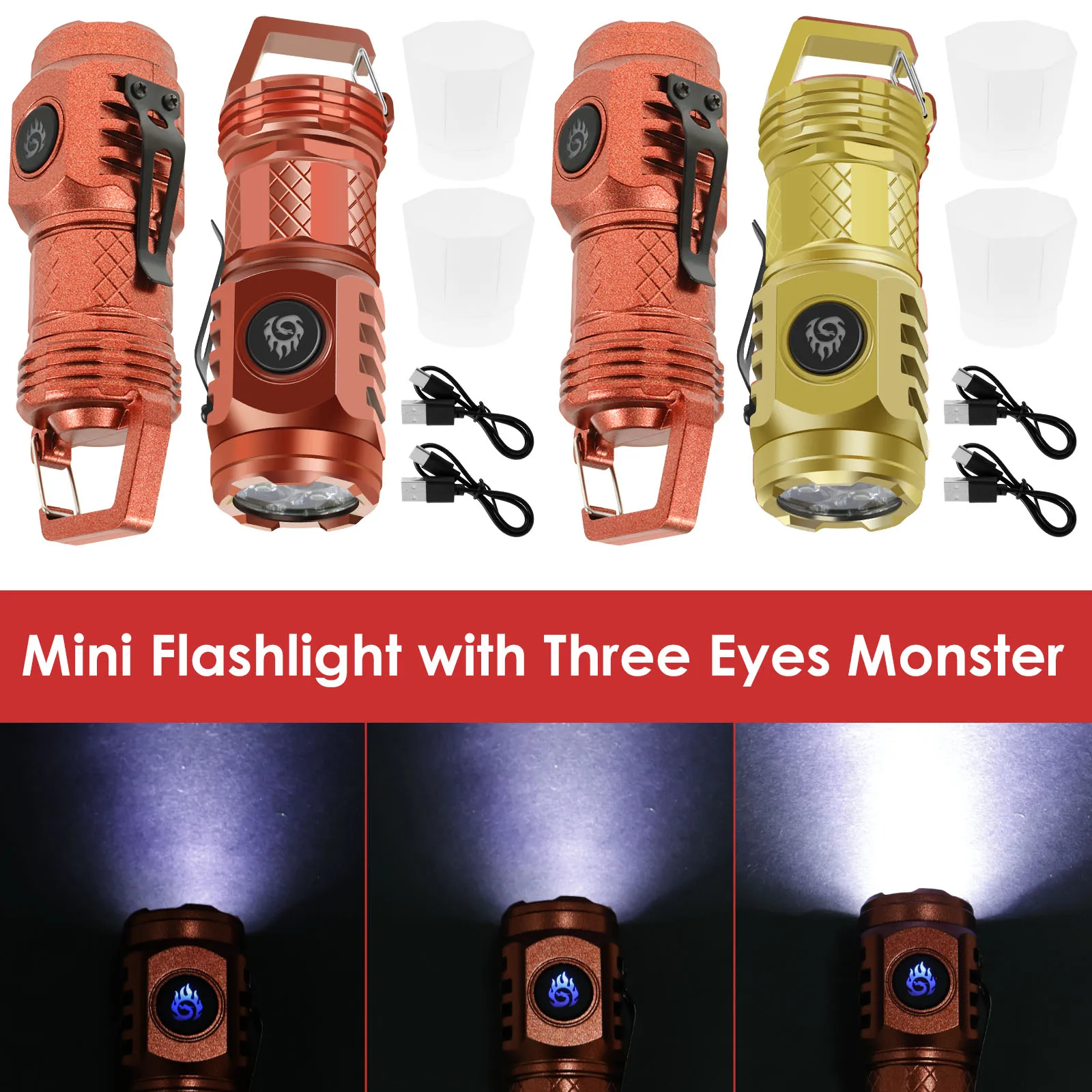 Portable 2Pcs Mini Torch Ultra Bright LED Flashlight 5 Light Modes IP4 Waterproof Torch Rechargeable Handheld Torch Camping
