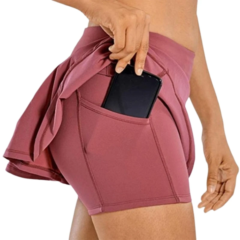 Women's Shorts Tennis Golf Skirt Sport Mid Waist Pleated Mini Skirt Back Waist Pocket Zipper Clothes for Female Sportswear