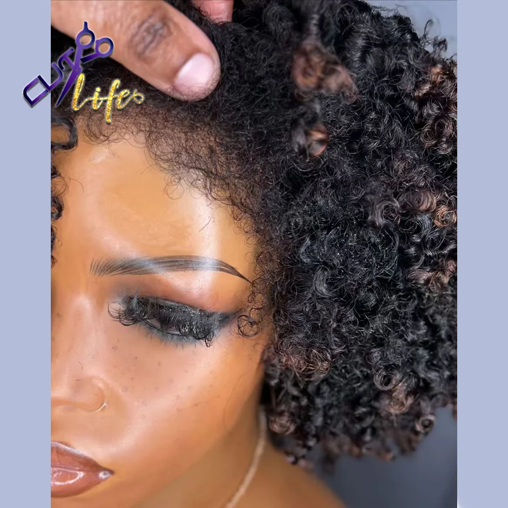 Ombre Honey Blonde Kinky Curly Wig With Kinky Edges Short Curly Bob Cut 13x4 Lace Front Wig Human Hair HIghlight Closure