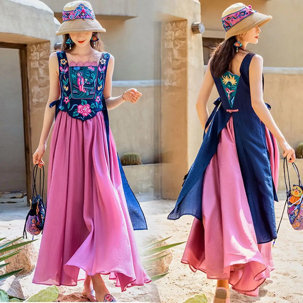 fashionable ethnic style robe set chinese style exquisite embroidery irregular design vest fairy strapless suspended dress