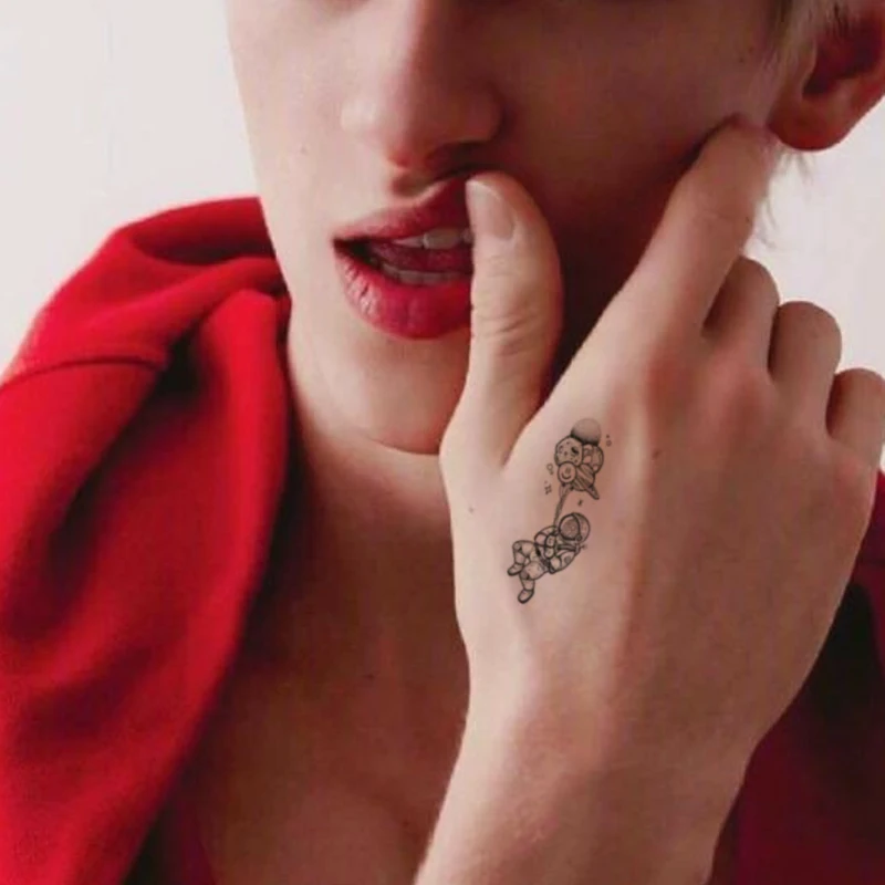 

Astronaut Star Temporary Tattoo Sticker Black Funny Pattern Design Fake Tattoos Waterproof Tatoos Neck Hand Small Size Women Men