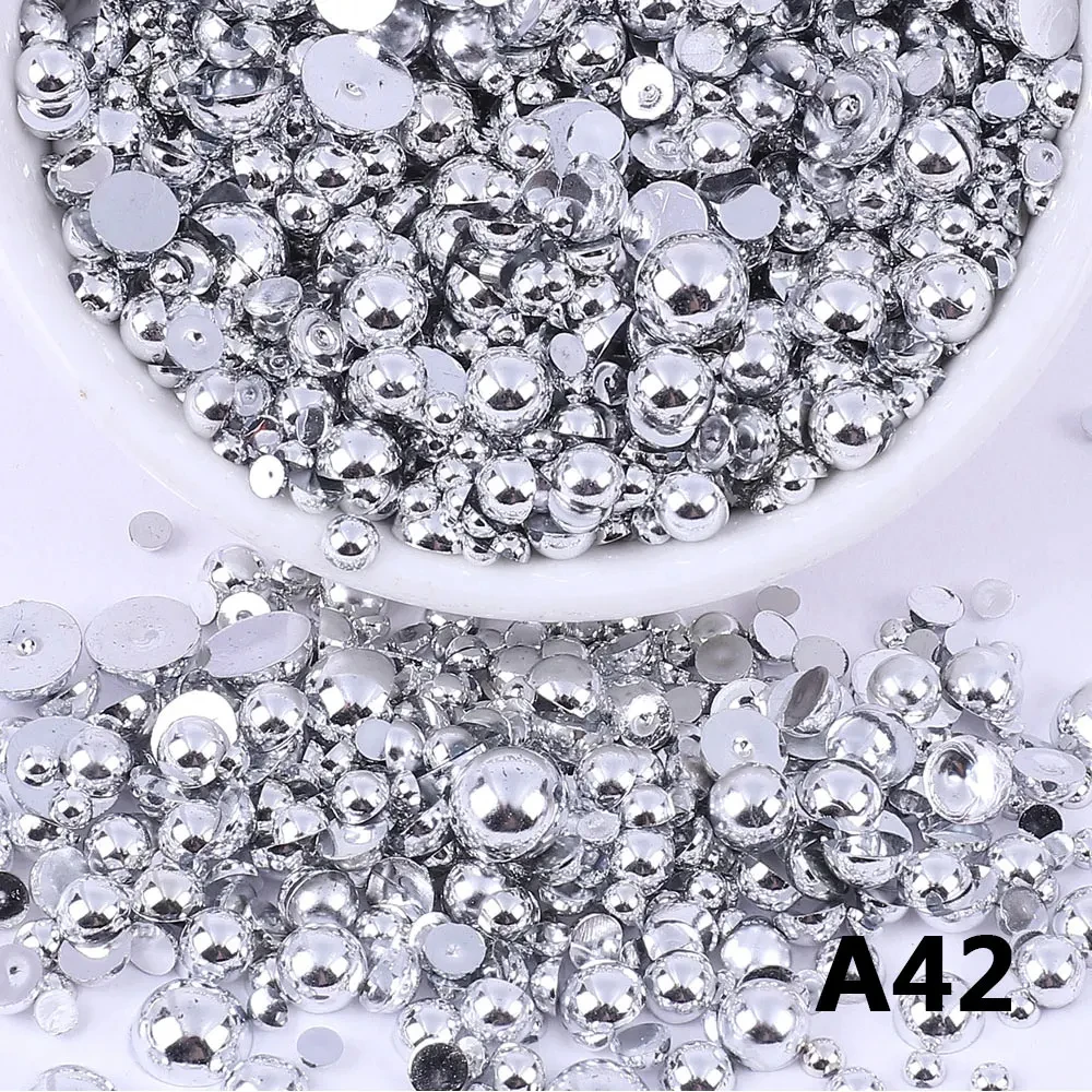 Random Mix 3-8mm AB Color Half Round ABS Beads Imitation Pearl Flatback Beads for DIY Nail Decor Jewelry Making