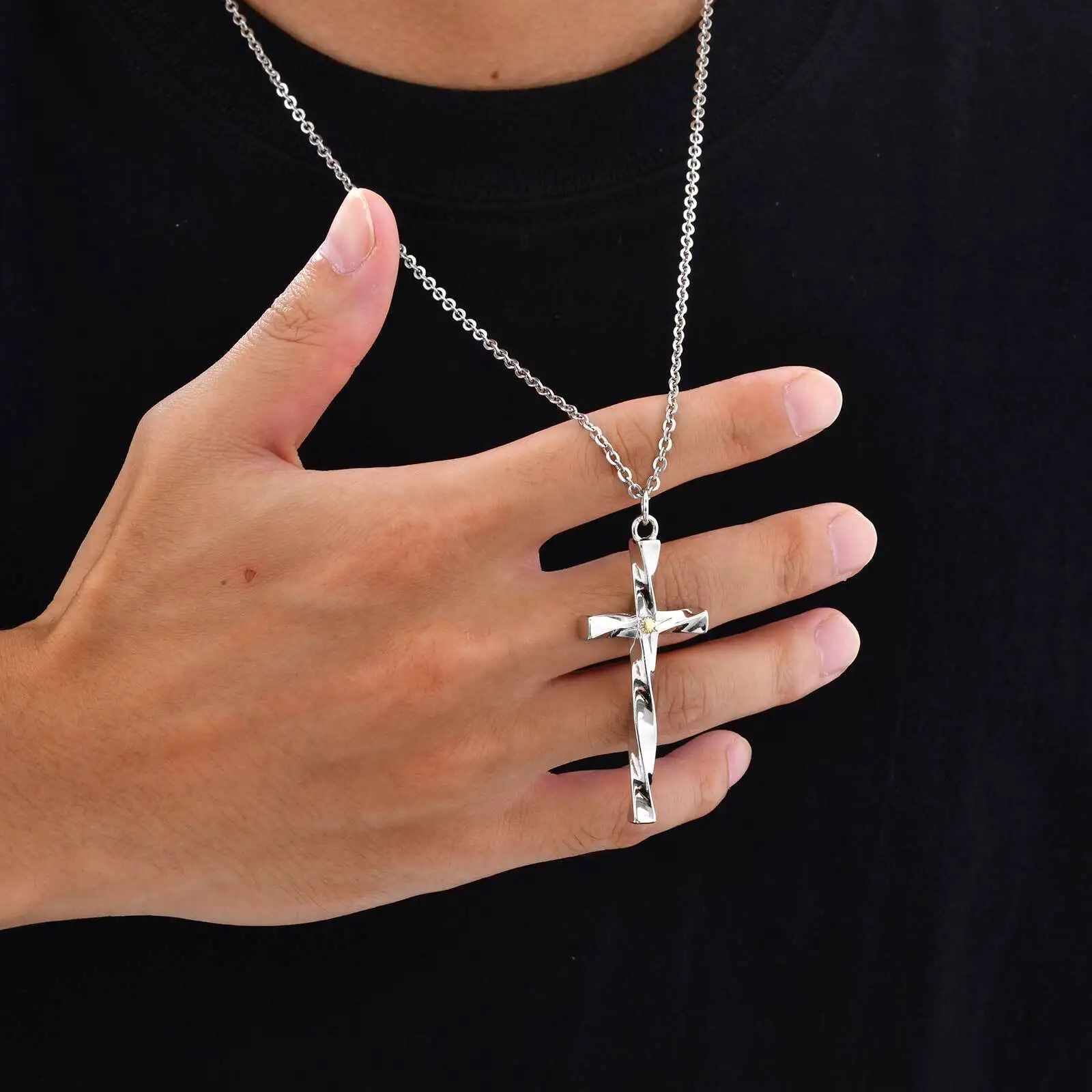Mobius Cross Necklace for Men Boys,Silver Color Christ Cross Metal Necklace,Trendy Jewlery Gift