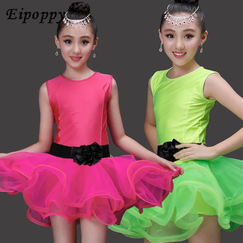 

New children's female Latin dance costumes dance show skirt dress competition practice suit grading service short-sleeved