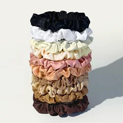 10-Pack Colorful Satin Elastic Hair Scrunchies - Women's Skinny Hair Bands (Brown)