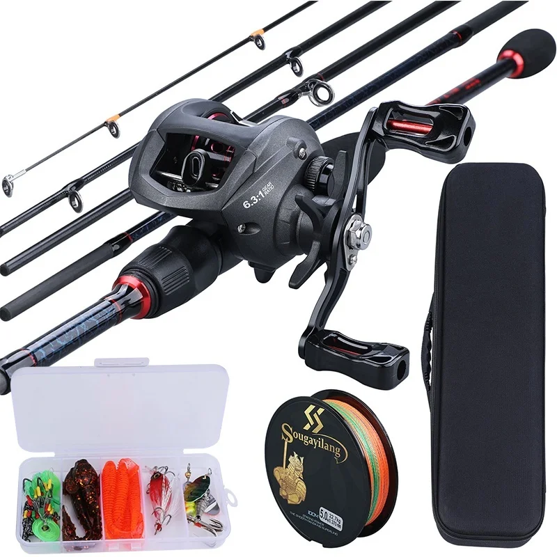 Sougayilang Fishing Rods and Reels 5 Section Carbon Rod Baitcasting Reel  Travel Fishing Rod Set with