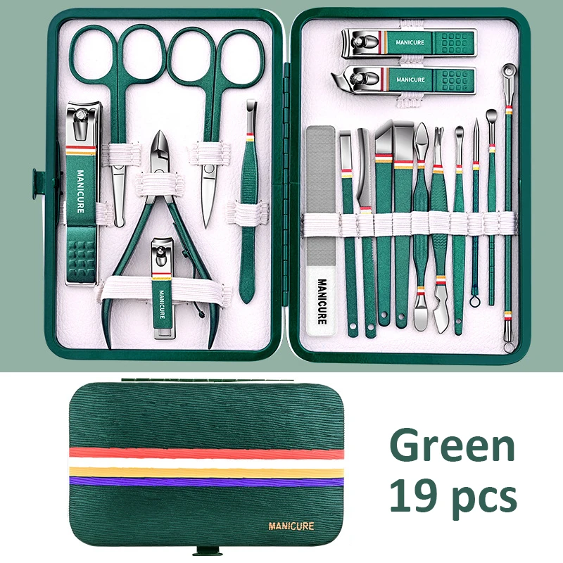 9-19pcs/set Nail Cutter Set Stainless Steel Nail Clippers Set With Folding Bag Manicure Kits Scissors Makeup Beauty Tool 6