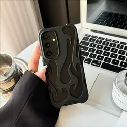 Electroplating 3D Flame Pattern Frosted Shockproof Phone Case for Samsung Galaxy A15 4G (MatteBlack)