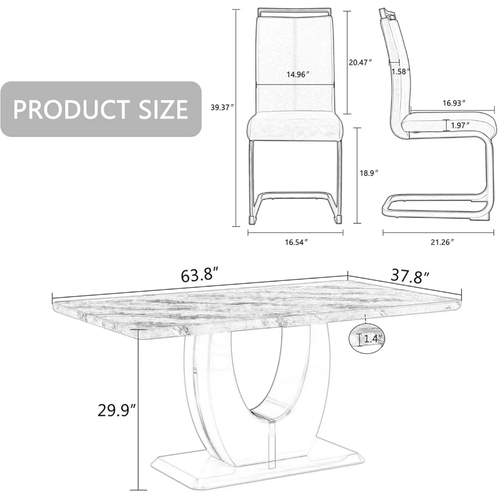 63" Morden Faux Marble Dining Room Table Set,Big Kitchen Dining Table for 6-8 with MDF Base,7 Piece Rectangle Dining Table Set 6