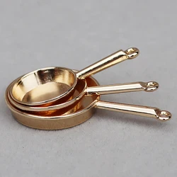 Miniature Dollhouse Frying Pan and Casserole Cookware Set (Gold)