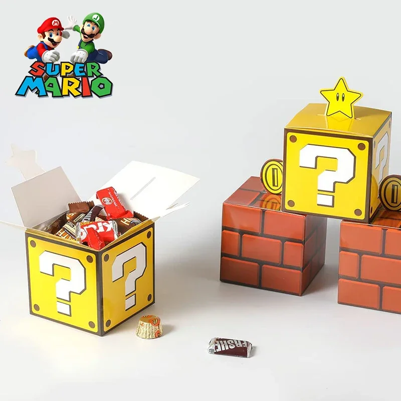 thumbnail image 4 of 5 cajas de regalo de Mario Bros, juguetes de dibujos animados, estrellas, bloques de preguntas, caja de figuras de anime para niños, decoración de fiesta de cumpleaños, caja de dulces, 4 of 5