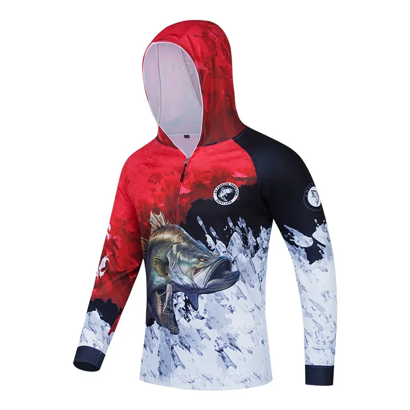 Hooded Fishing Wear With Zipper Anti-UV UPF 50+ Breathable Hiking Outdoor Sports Jersey Men's Sun-Protection Fishing Clothes