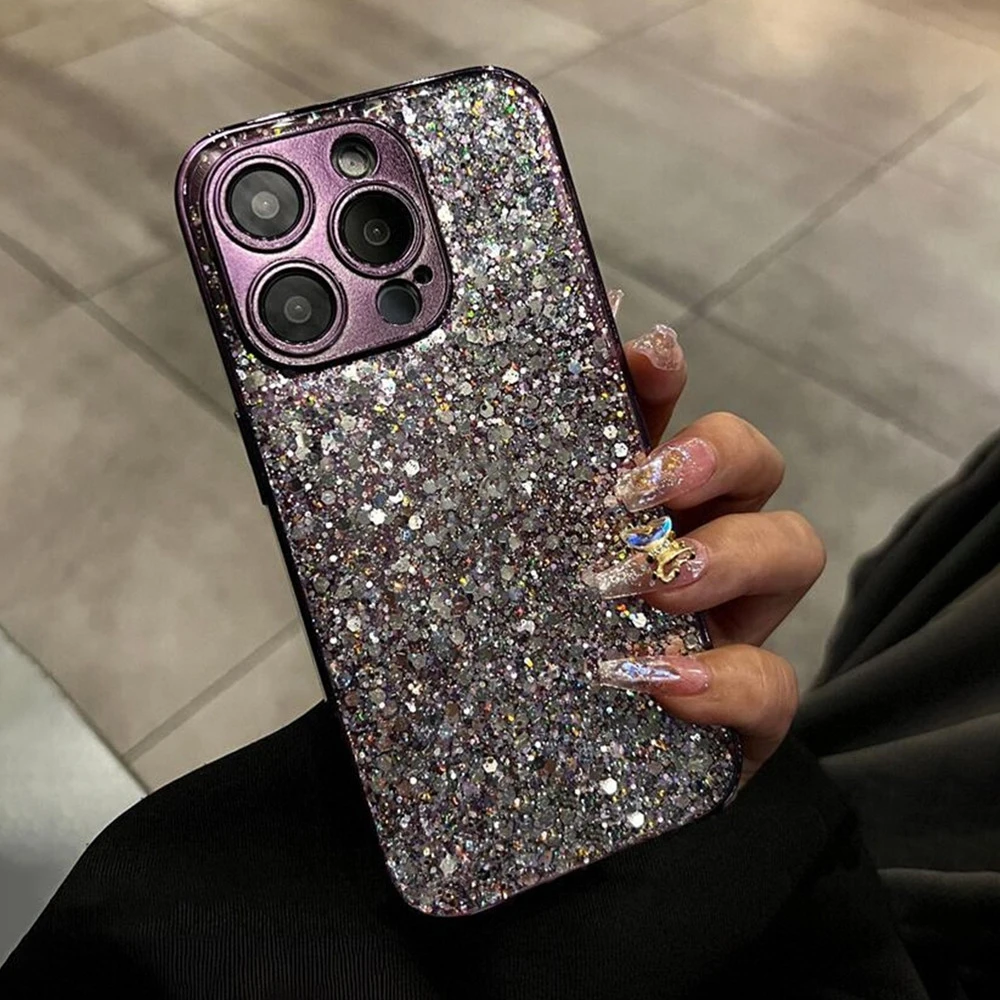 Luxury Plating Frame Bling Glitter Sequins Phone Case with Soft Silicone Bumper and Sparkle Cover