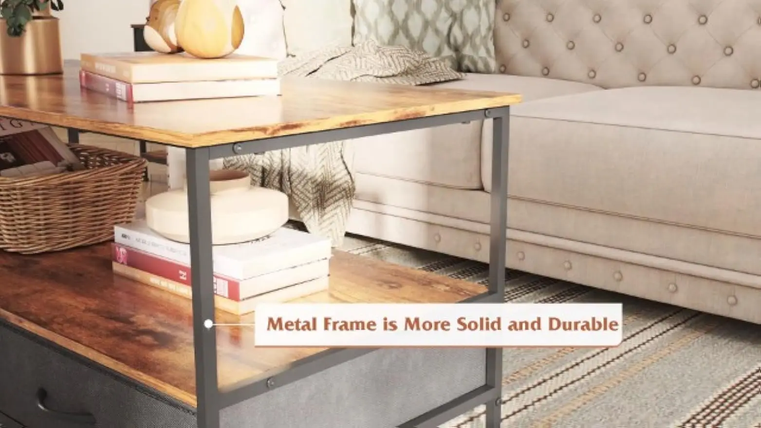 Coffee Table, 39" Coffee Table with Storage & Drawers, 2-Tier Wood Center Table for Living Room, Apartment 6