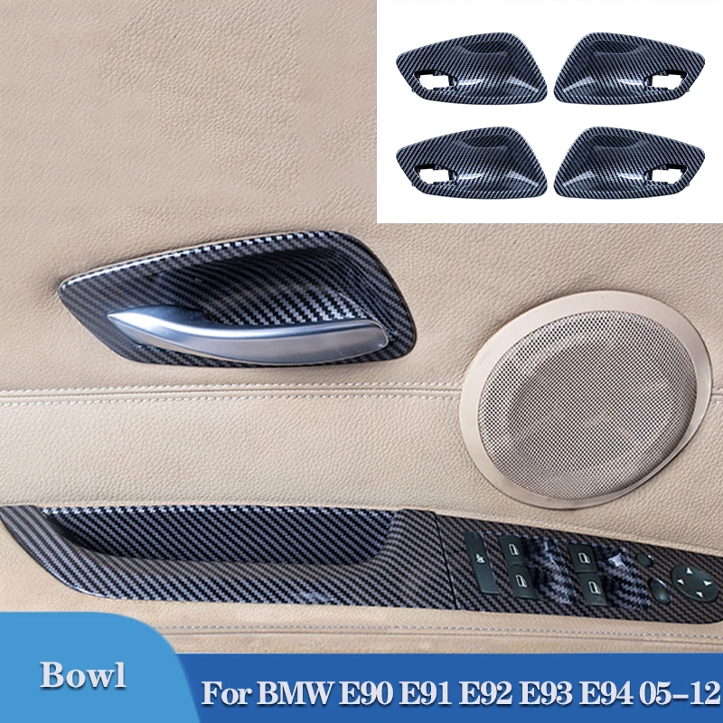 

For BMW 3 Series E90 E91 E92 E93 E94 Carbon Fiber Car Interior Door Handle Bowl Replacement Cover 4PCS Accessories 2005-2012