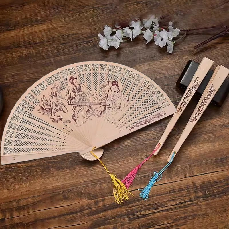 Wooden Folding Hand Fan Chinese Bamboo Portable Dancing For Women Wedding Party Decor Gift