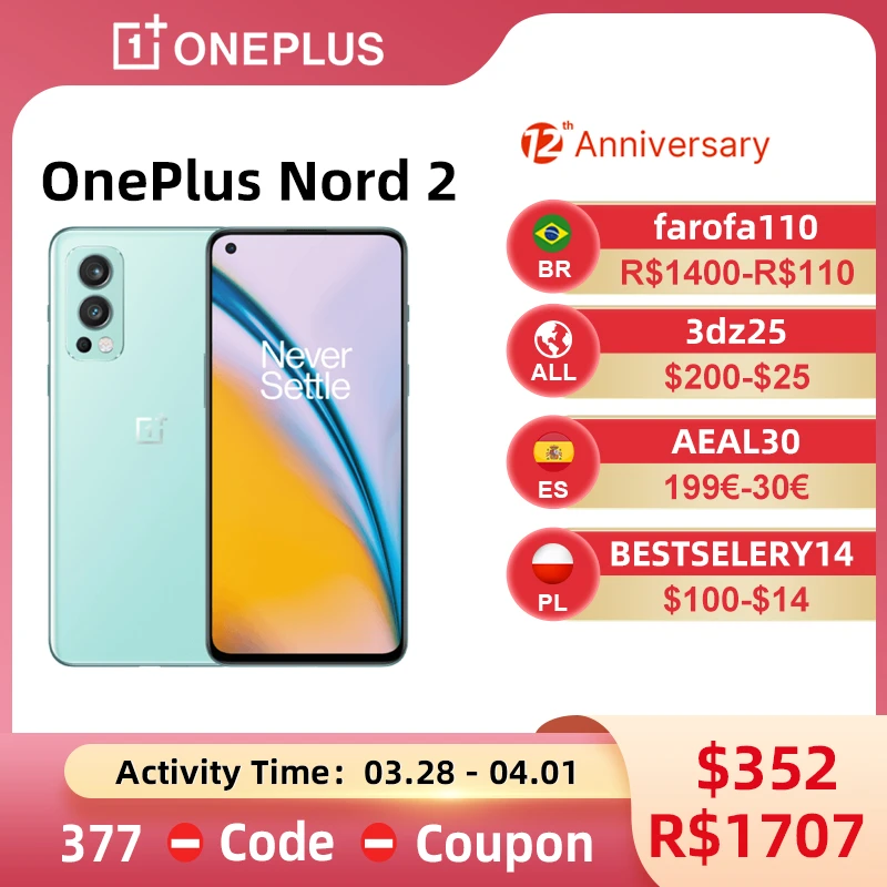 Global Version Oneplus Nord 2 5G Smartphone Octa Core Dimensity 1200-AI AMOLED 90Hz 65W Warp Charge 50 MP AI Rear Camera NFC one plus best model