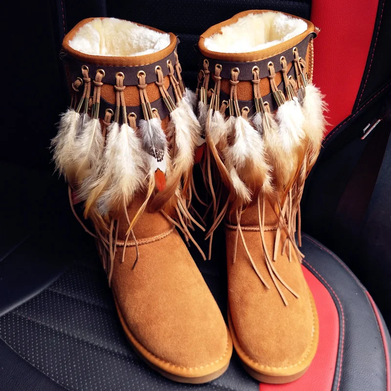 

Tassel vintage handmade custom velvet warm boots all fashion fur one-piece boots women's plus size 35-40
