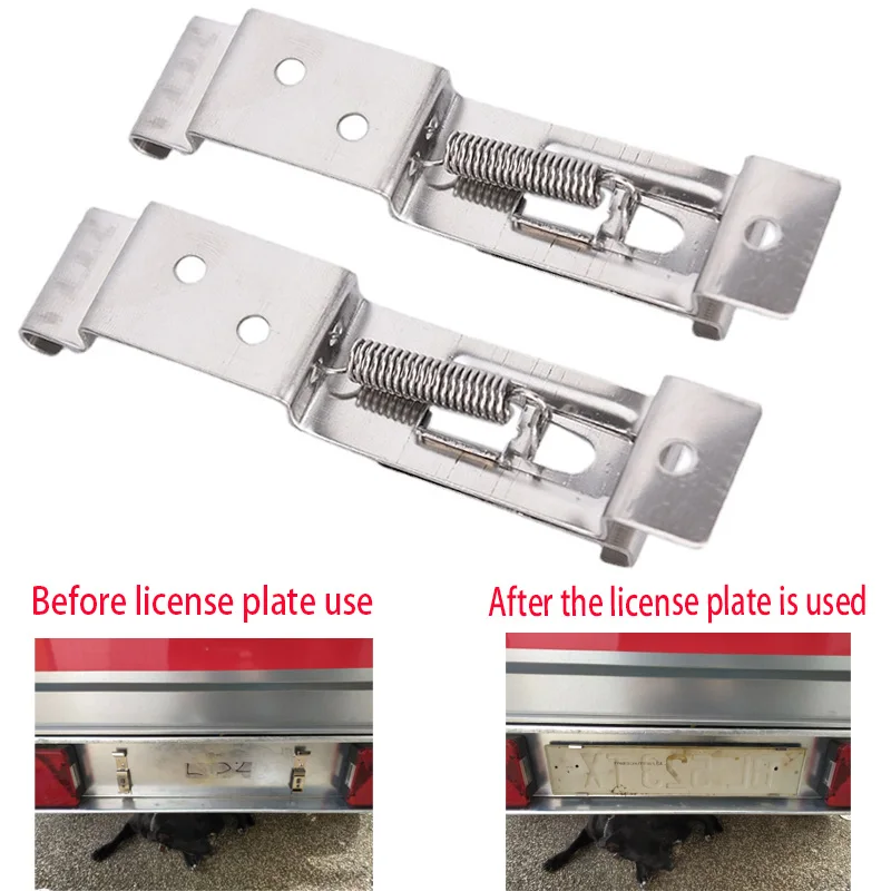 License Plate Bracket 2 PCS Rectangular Car License Plate Spring Loaded Stainless Steel Bracket