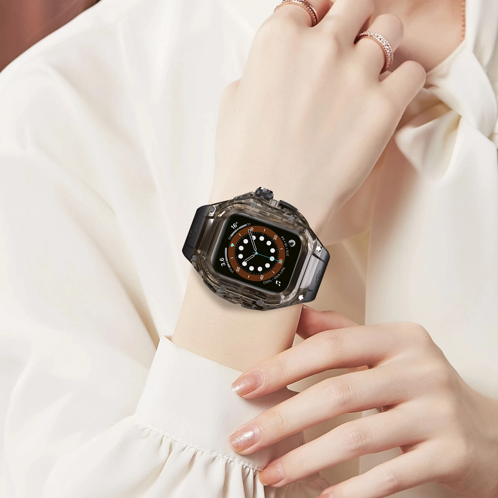 Luxury Transparent Waterproof Case for Apple Watch Ultra 2 49mm Protection Anti-slip Watch Cover+Silicone Strap for Apple Watch