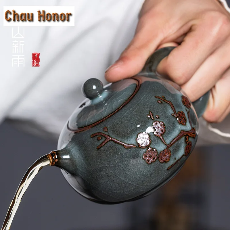 250ml Longquan Celadon Ge Kiln Iron Tire Teapot Boutique Tea Infuser Pot Tea Maker Kettle with Ball Hole Tea Services Collection