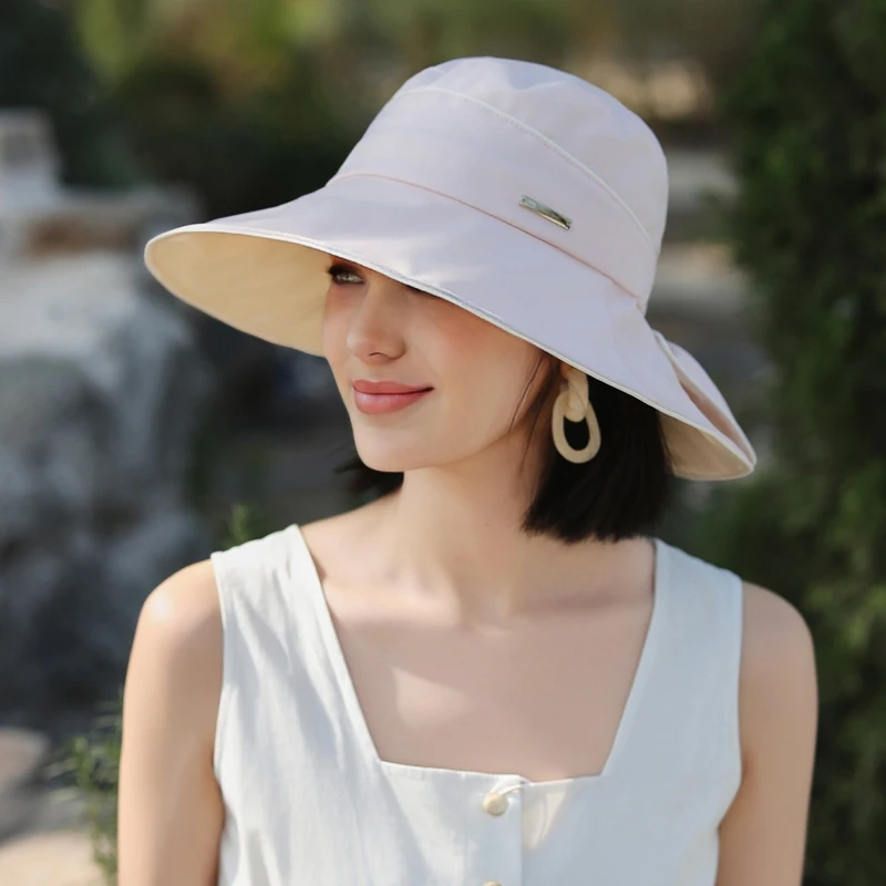 

Summer Women's Solid Color Sun Hat Outdoor Simple Versatile Bow Sunshade Hat Tourism Shopping Sun Protection Cap MZ1622