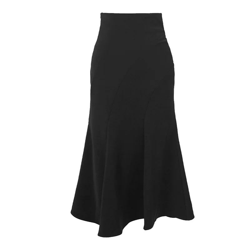  Elegante falda larga de primavera de cintura alta con cinturón  de cola de pez para mujer, casual, calle, volantes, fiesta, maxi, Negro  étnico : Ropa, Zapatos y Joyería