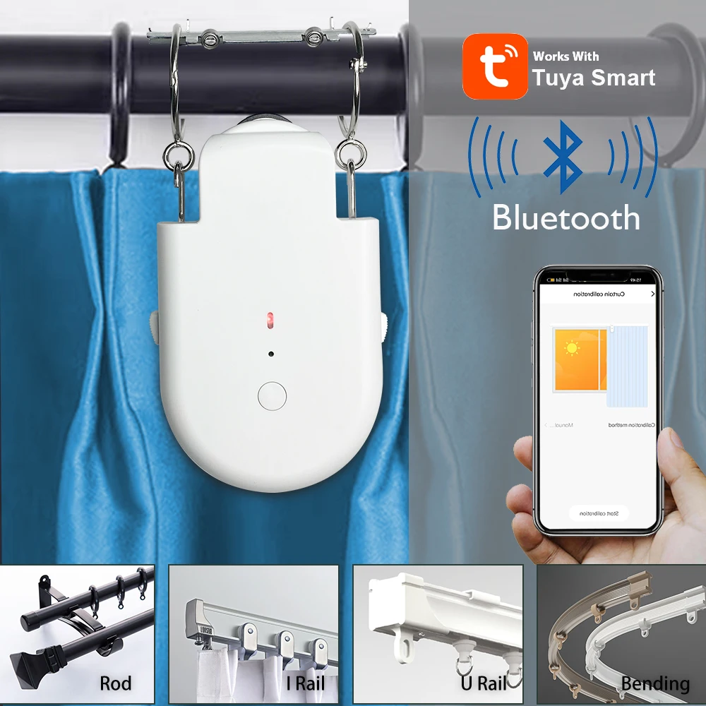 Tuya บลูทูธสมาร์ทผ้าม่านหุ่นยนต์ผ้าม่านมอเตอร์ Smart Life Fit ไฟฟ้าผ้าม่านราง Rod I U สนับสนุน Alexa Google Home 1