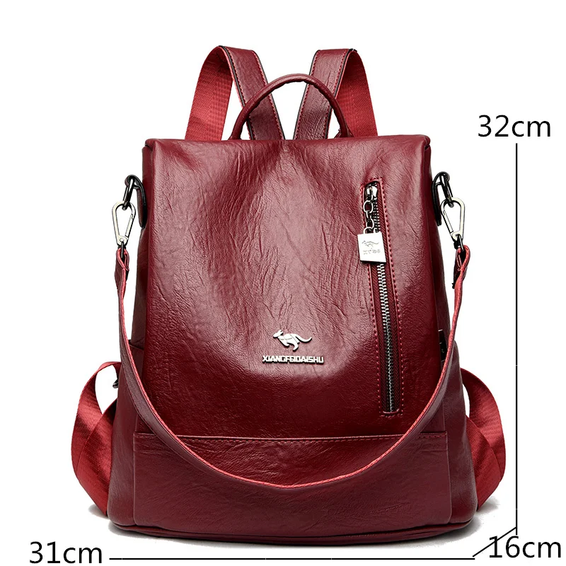 Brand Vintage Women Backpack Leather Backpacks School Bags for Teenage Girls Multifunction Shoulder Bags Ladies Travel Backpack 6
